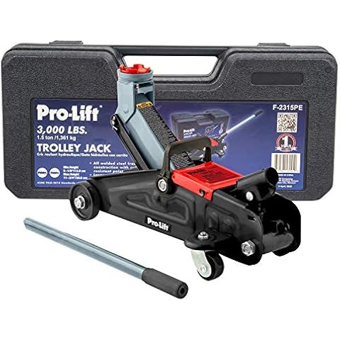 Pro-LifT F-2315PE Grey Hydraulic Trolley Jack Car Lift with Blow Molded Case-3000 LBS Capacity, 12 Inch, Black Cover
