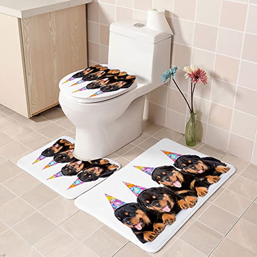 3 Teilig Badematte Set Schwarzer Hund 99 3D Badematten Set rutschfest, Badezimmerteppich,U-förmiger WC-Vorleger,WC…