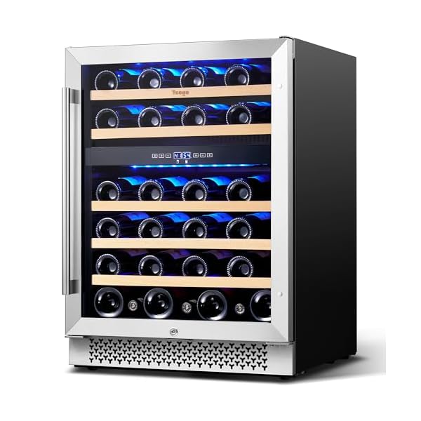 Yeego Wine Fridge & Cooler – 24 Inch Dual Zone Wine Cooler 47 Bottles, 40-65℉ Wine Refrigerator Glass Door with Safety Lock, Built-in, Under Counter or Freestanding Fridge for Home Kitchen(5.12 cu.ft)