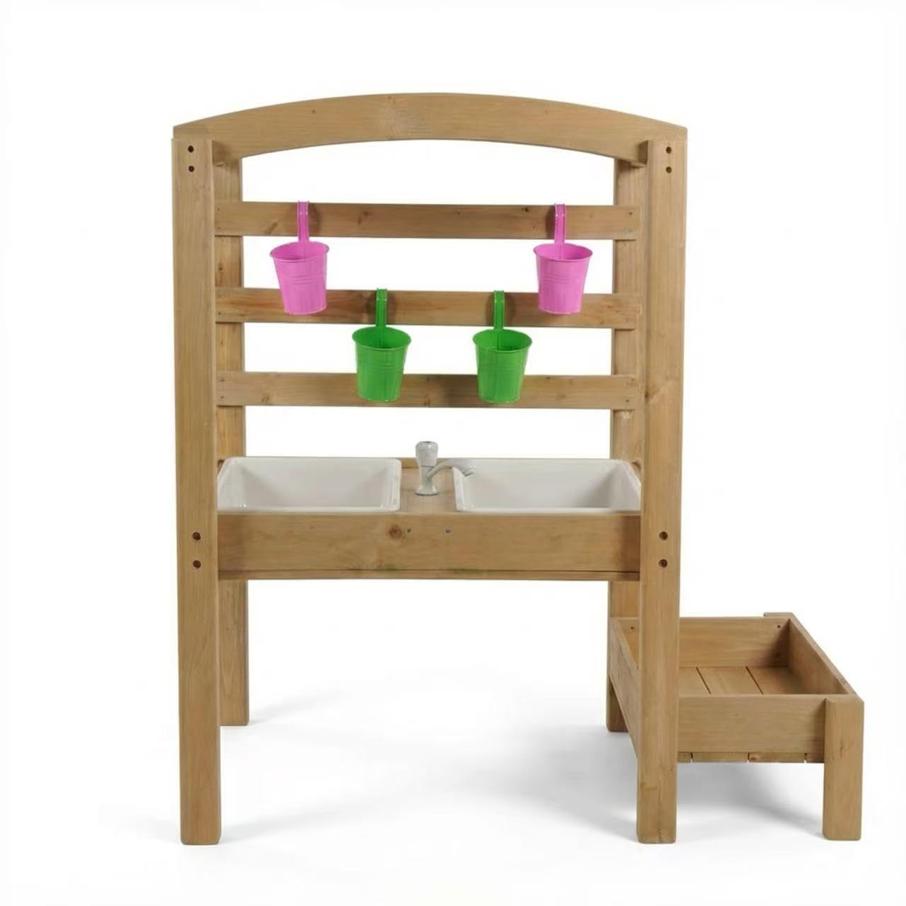 Mud Kitchen Playset for, Outdoor Wooden Toy Play Kitchen Set for Boys and Girls, Kitchen Accessories and Garden Sink with Faucet, Blackboard (Natural2) — image 1