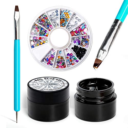 Modelones Nail Art 5ml Nail Glue Gel 2pcs Adhesive Resin Gem Jewelry Diamond
