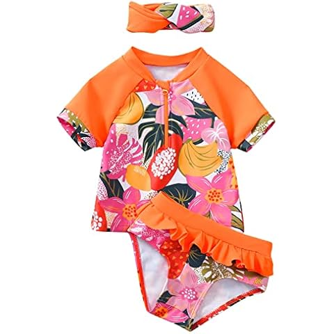 Danna Belle Toddler and Little Girls Rash Guard Sets Little Kid Two Piece Swim Set, Orange Fruit, 3 years Cover