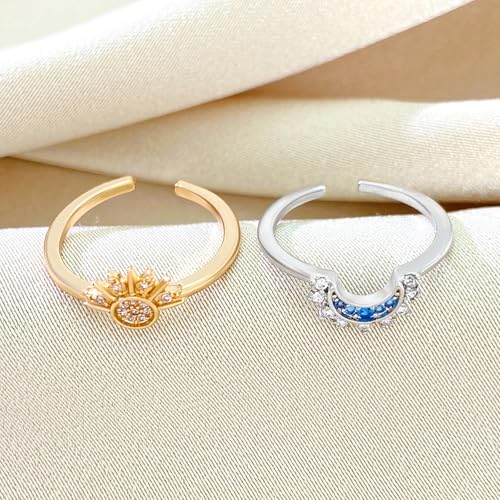 Pair of Celestial Sun and Moon Ring Set, Friendship Promise Matching Rings, Anniversary Birthday Gifts for Women4