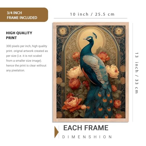 Image of kotart Madhubani Art Wall Painting Traditional Vastu Peacock Home Decoration With Frame For Living Room Bed Room Hotel Wall Decor Digital Reprint Set of 6 (10X13 inch)
