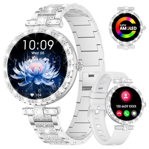 Smartwatch da con funzione telefonica AMOLED Diamon Fitness Tracker con 100+ modalità sportive frequenza cardiaca 24H ciclo mestruale IP68 Smart Watch per Android iOS donna argento