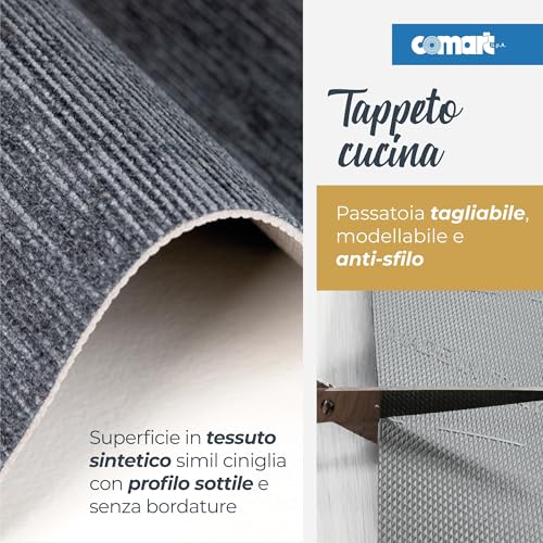 Comart - Tappeto Cucina Nancy - Antiscivolo - Lavabile in Lavatrice - Moderna Passatoia in Ciniglia - Runner per Corridoio e Cucina - Morbido e Resistente - Made in Italy - Grigio - 50x170 cm - immagine 4