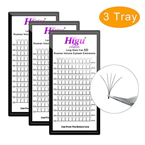 3 Tray 5D 0.07 D Curl Volume Eyelash Extension 13mm+14mm+15mm Long Stem Fans Rapid Cluster|Optional 3D/5D 0.07/0.10 C/D Curl 8-15mm Length|