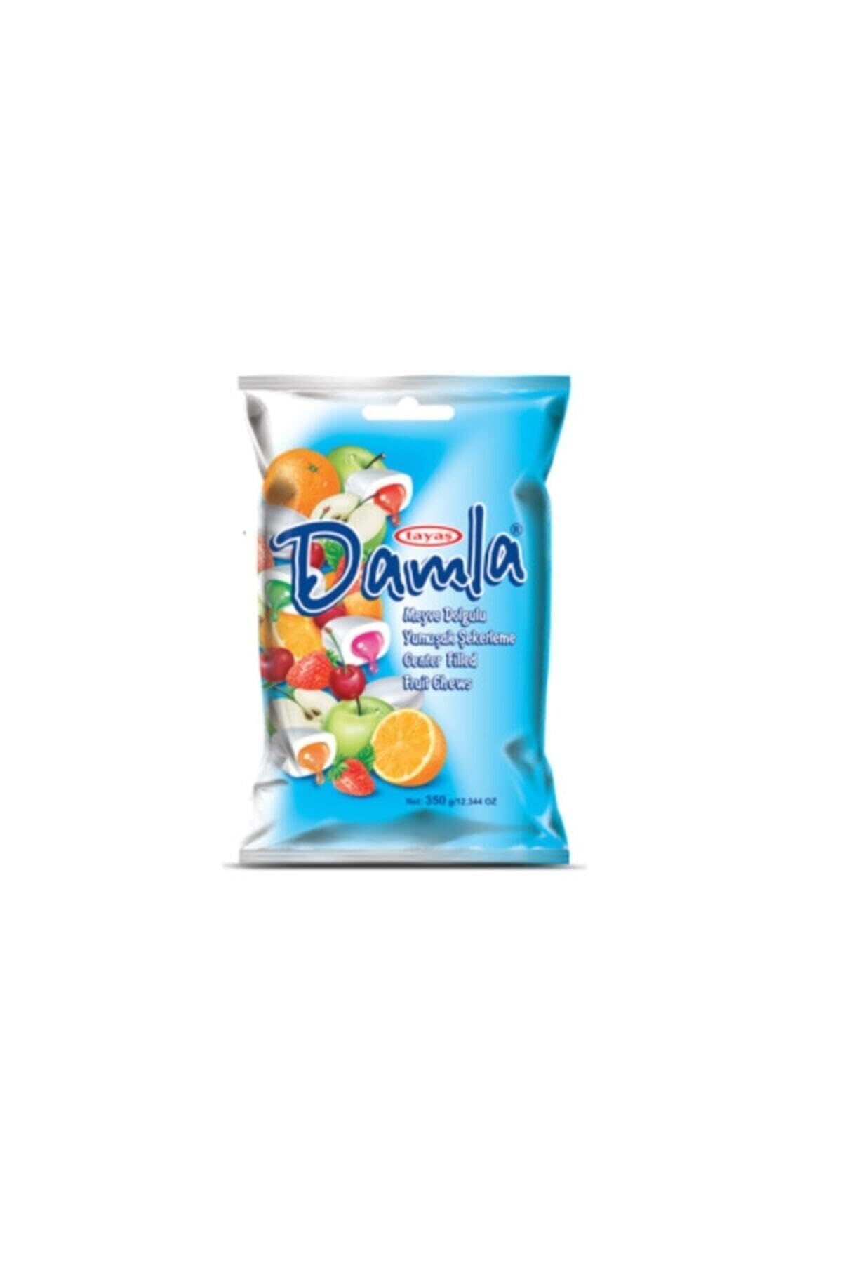 Damla Soft Chewy Candy Center-filled Fruit Chews, Orange, Strawberry, Sour Cherry, Apple, Peach, Raspberry Family Size 350 Grams, 12.34 Ounces