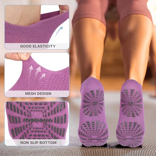 unenow 5 Pairs Pilates Socks for Women Non Slip Socks with Grips for Yoga Hospital Barre Barefoot4