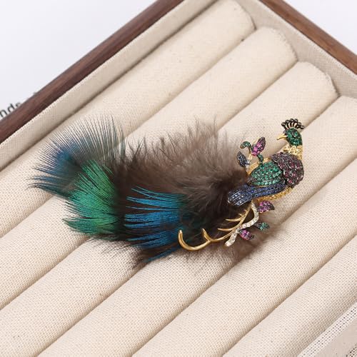Image of Rhinestone Peacock Brooch Pin For Women Fashion Exquisite Cz Colorful Crystal Bird Animal Feather Brooches Lapel Pins Elegant Dress Clothes Corsage Accessories Wedding Party Christmas Birthday Jewelry Gift