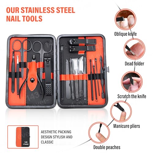 Nail Clippers Gifts For Men, Women & Travel Essentials. Manicure Set With Nail Files, Nail Scissors, Cuticle Remover, Nail Kit. Nail Clippers For Tick Nails & Pedicure Sets For Feet. 18pc Nail Set. - Image 4