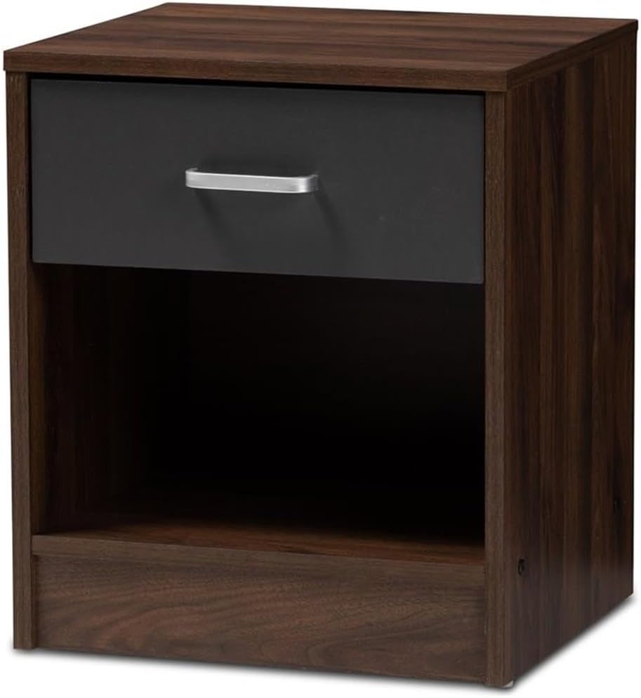Baxton Studio Hansel Modern and Contemporary 1-Drawer Dark Brown and Dark Grey Finished Nightstand