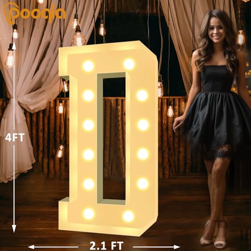 Image of Pooqla 4 FT Marquee Light Up Letters, Cool White and Warm White Marquee Letter 4 Feet Tall, Giant LED Sign Big Mosaic Letter D for Balloons Birthday Party Anniversary Decorations