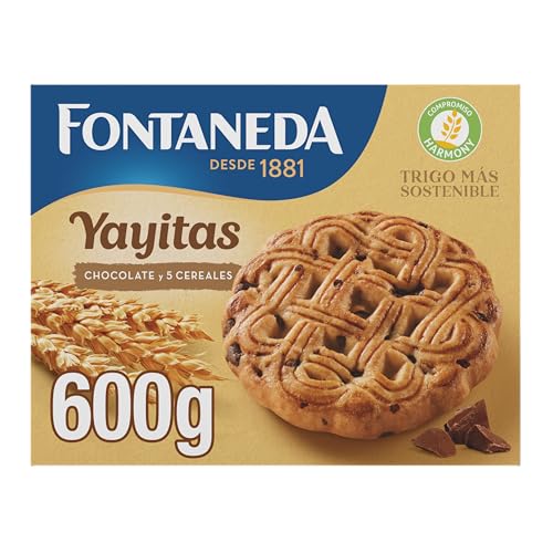Fontaneda Yayitas Galletas de 5 Cereales con Pepitas de Chocolate, Fuente de Fibra, 600 g