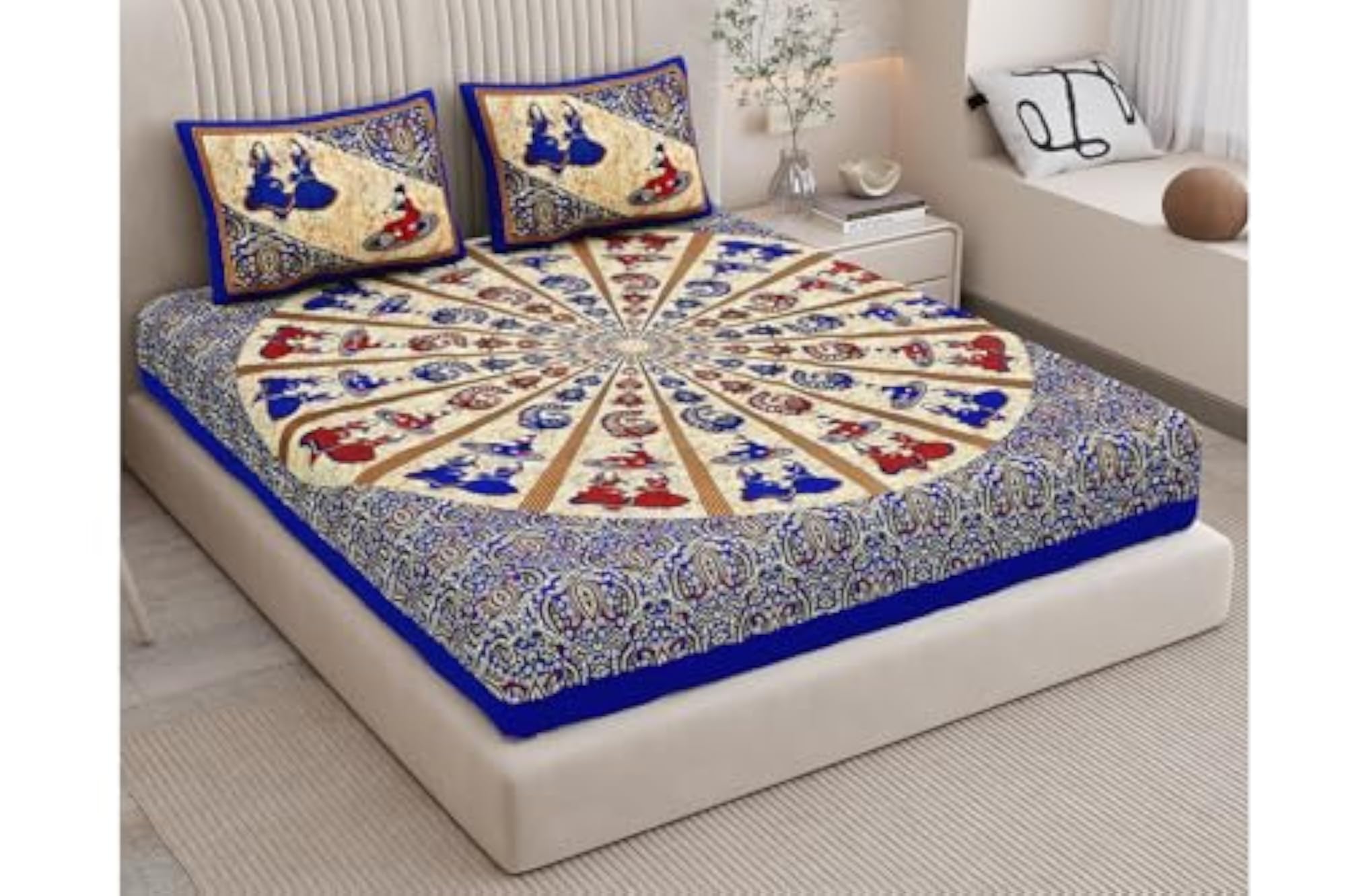 144 TC Cotton Bedsheet for Double Bed with 2 Pillow Covers