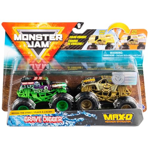 Monster Jam, Official Grave Digger vs. Max D Color-Changing Die-Cast Monster Trucks, 1:64 Scale