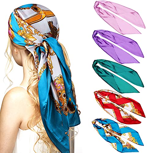 5 pieces 35 inch satin square head scarves large vintage square s…