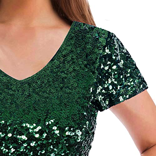 Image of MANER Women's Sequin Glitter Short Sleeve Dress Sexy V Neck Mini Party Club Bodycon Dresses