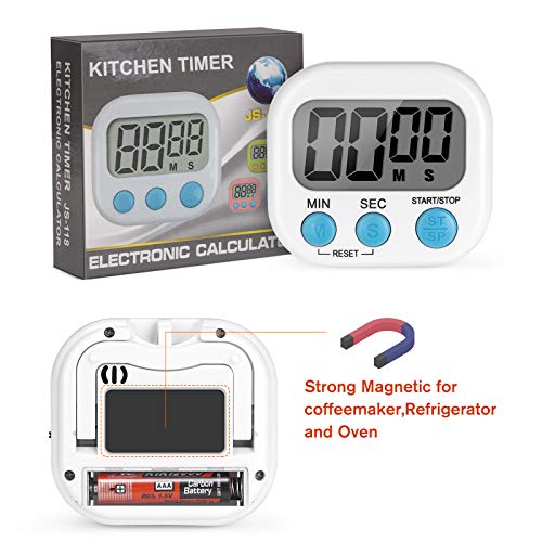 Timer, Kitchen Timer, Magnetic Digital Timers Loud Alarm Digital Timer for Cooking 2 Pack (white), Upgrade Silent Classroom Countdown Count Up Timer for Kids, Back Stand for Food Timer - Thumbnail 6