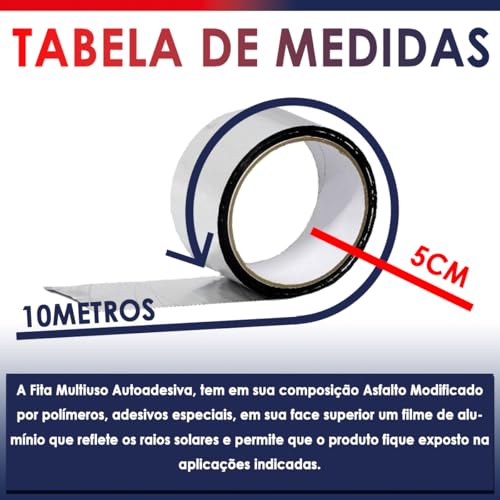 Kit 5 Mantas Asfáltica Adesiva Multiuso Metalizada 5cmx10m Auto Colante Vedação para Telhados Calhas