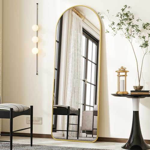 Koonmi Espejo de Cuerpo Entero con Esquinas Redondeadas, 53 x 163 cm, Espejo Grande para Colocar de pie, Inclinado o como Espejo de vestidor para salón, Color Dorado