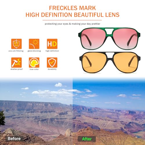 Image of Freckles Mark Vintage Retro 70s Sunglasses for Women Men Classic Large Square Aviator Trendy Glasses