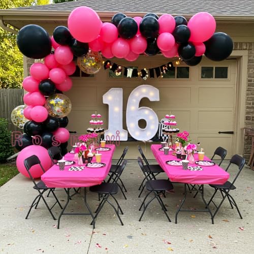 Image of Pink and Black Balloon Arch Kit with Gold Butterflies, 124 Pcs