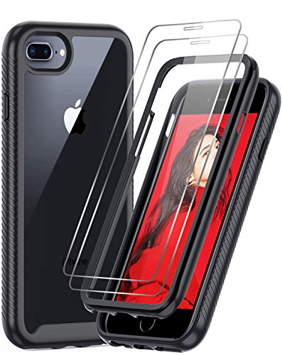 LeYi iPhone 8 Plus Case, iPhone 7 Plus Case, iPhone 6 Plus Case with Tempered Glass Screen Protector [2 Pack], Full-Body Shockproof Hybrid Bumper Phone Cover Case for iPhone 6s Plus,Black/Clear