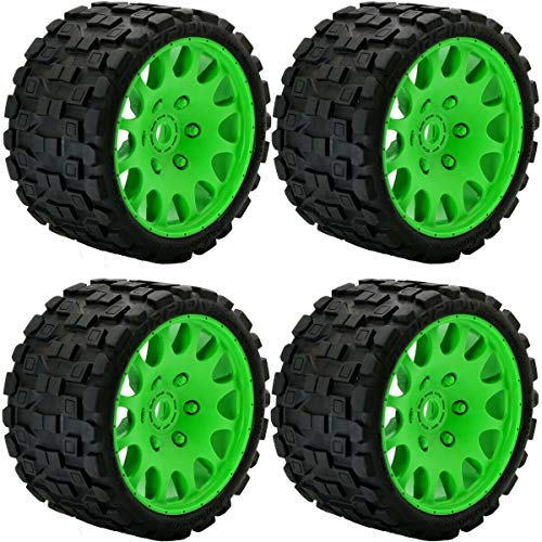 Powerhobby Scorpion Belted Monster Truck RC Tires/Wheels w 17mm Hex (4) Sport Compound FITS : Arrma Outcast Kraton Talion Notorious Fazon Speed Run Corally (Green)