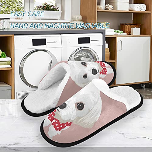 Dussdil Maltese Dog Puppy Womens Mens Slippers White Stars Home Spa Slippers Memory Foam Closed Toe Slipper Non Slip for House Hotel Bedroom Travel Shoes M4