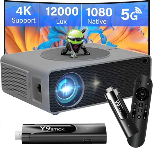 Image of AUN AKEY7 Max Pro Projector for Home 4K Android TV Stick Certified 14000 Lumens YouTube Netflix Primevideo Hotstar Jio Cinema Zee5 Apps WiFi 6 BT Miracast 300inch 1080p Home Cinema Projector