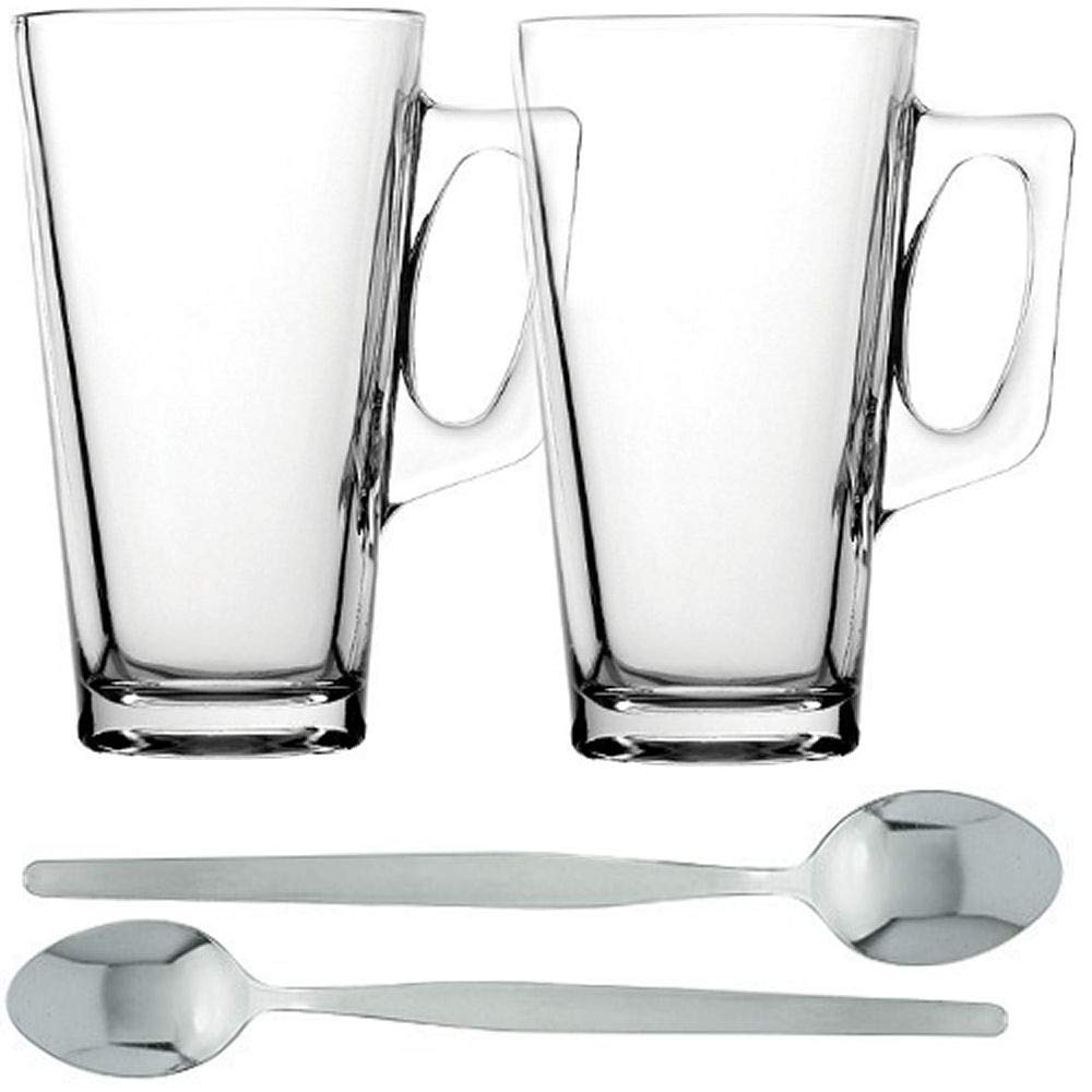 Bartopia Tall Glass Coffee Mugs & Latte Spoons, 13.25oz 14.5cm-Set of 2, 20 x 23 x 17 cm