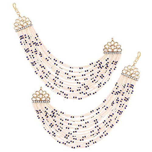 Aheli Kundan & Pearls Earrings with Chain Gift for Women Indian Traditional Bollywood Jewelry Blue