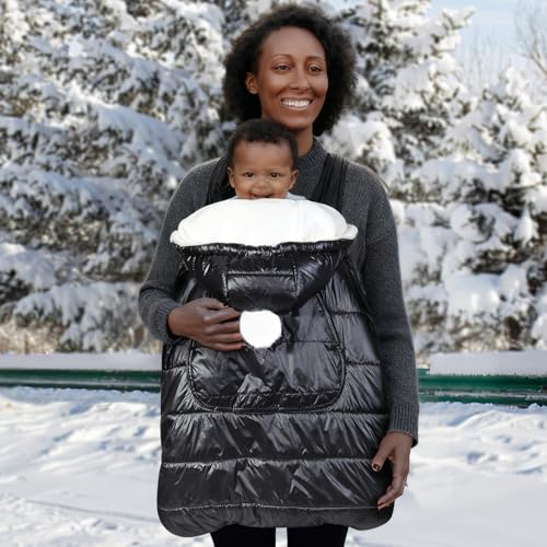 Image of Orzbow Winter Baby Carrier Cover with Detachable Hood, Waterproof & Windproof, Universal for Carriers & Waist Stools, Baby Bunting Bag for Car Seats & Strollers with Storage Bag, Black