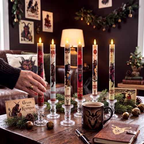 Image of Aurelema 6pcs Krampus Flameless LED Taper Candles Remote Control Decor Gift