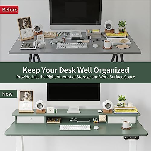 Image of FEZIBO 60 x 24 Inch Height Adjustable Electric Standing Desk with Double Drawer, Stand Up Desk with Storage Shelf, Sit Stand Desk, Green
