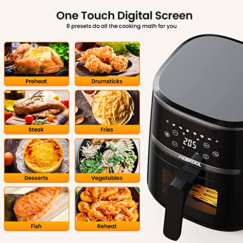 Friteuse sans huile 5QT Acekool avec panier silicone et 8 programmes