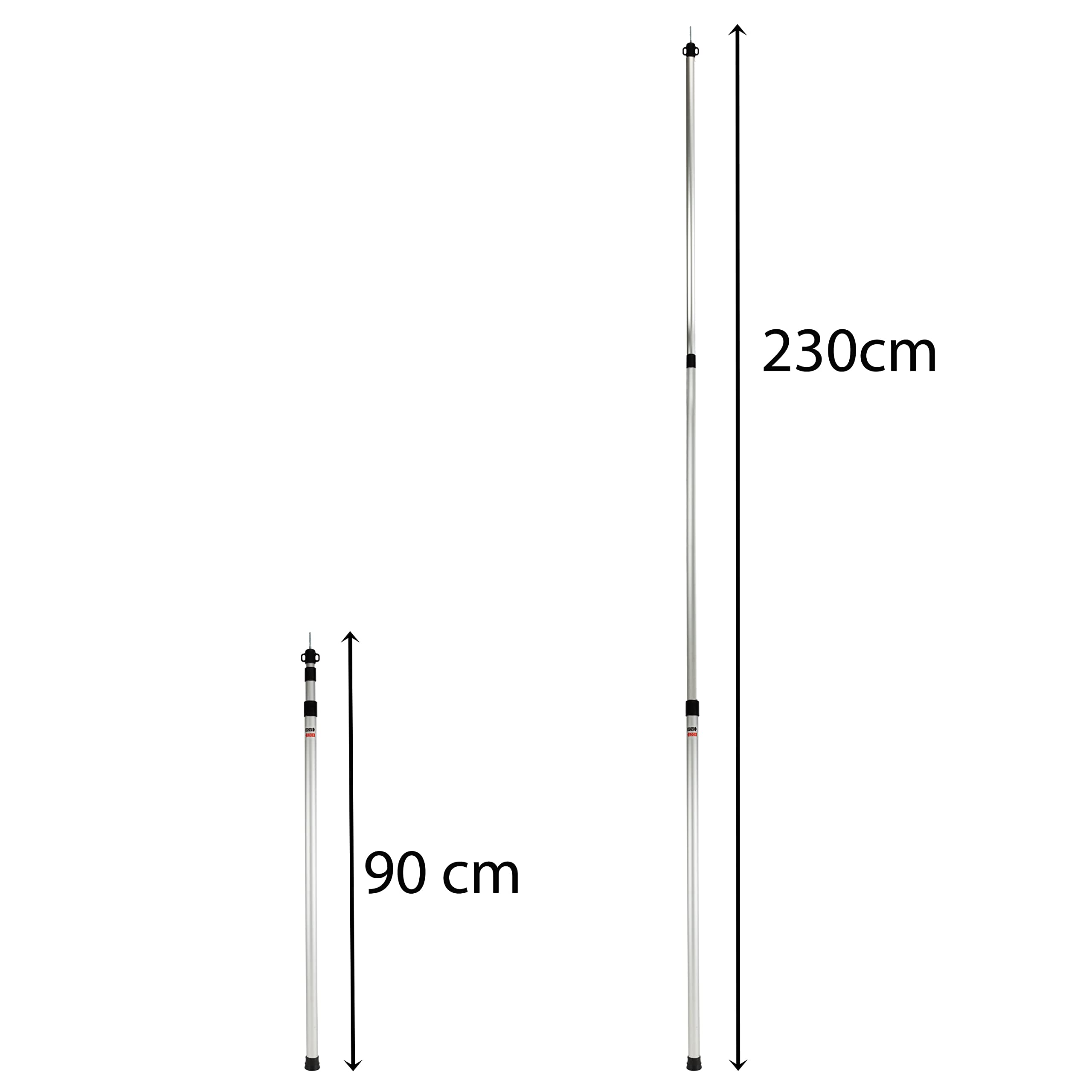 2 sztuki aluminiowych drążków namiotowych – z koronką – drążek teleskopowy 90–230 cm – drążek do ustawiania – drążek do tarpowania – akcesoria kempingowe