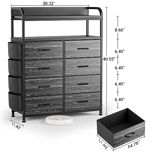 Image of Lulive Dresser TV Stand with 8 Drawers, Chest of Drawers for Bedroom with Side Pockets, Fabric Storage Dresser, Organizer Unit for Hallway, Closet (8 Drawers - Charcoal Black)