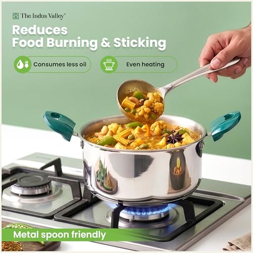 Image of The Indus Valley Stainless Steel Impact Bonded Casserole 2.7 litres | 3-Layer Thick Bottom| Healthy & Toxin-Free | Fast& Even Heating | Stay-Cool Handle | Induction Friendly| Easy to Clean