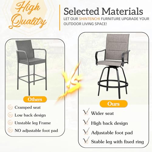 Shintenchi 4 Piece Patio Swivel Bar Stools, All-Weather Padded Textile Outdoor High Top Bistro Chairs,Outdoor Height Bar Patio Stools& Bar Chairs Set of 4 with High Back for Yard, Balcony, Deck - Image 4