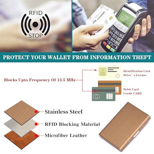 Image of Stainless Steel Credit Card Wallet RFID Blocking Metal Case Pocket Business Card Holder for Women and Men