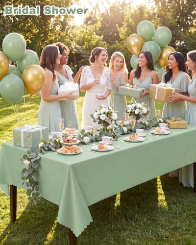 Image of NatNarr 3 Pcs Sage Green Tablecloths Plastic, Scalloped Table Cloth