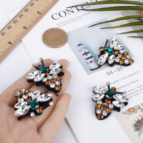 GORGECRAFT 4Pcs Bee Beaded Rhinestone Embroidery Patches Insect Applique Crystal Brooch Sew On Patch for Jeans Jackets Clothing Scrapbooking Handbag Shoes Diy Decorative Patches - Image 3