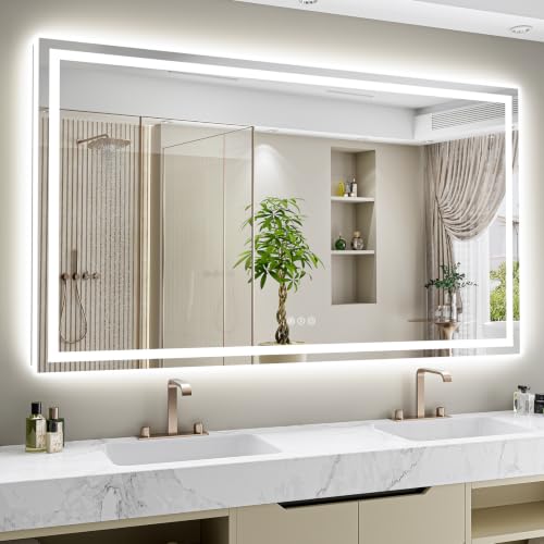 Image of 72x48 LED Bathroom Mirror with Lights, Lighted Vanity Mirror | Backlit and Front Light, Anti-Fog, 3 Color Dimmable, Memory, Tempered Glass, IP54 Waterproof, UL Listed
