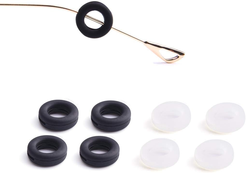 Silicone Glasses Ear Hook, Anti-Slip Hooks for Glasses Frame, Soft Comfortable Temple Tip Holder Ring, Eyeglass Accessories, Pack of 4 Pairs (2 Transparent 2 Black)