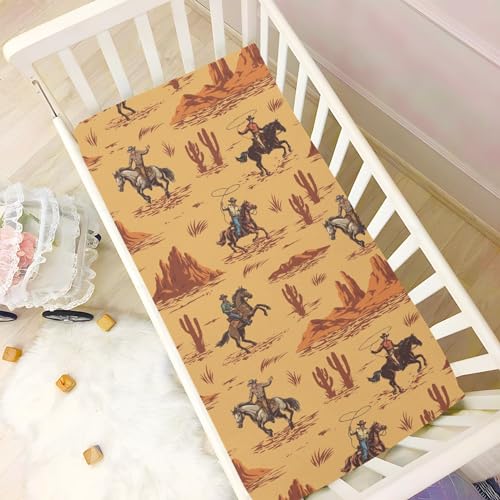 Image of Western Cowboy American Crib Sheets Soft Breathable Fitted Baby Playard Sheets Mattress Cover for Girl Boys, 39 inch x 27 inch x 5 inch