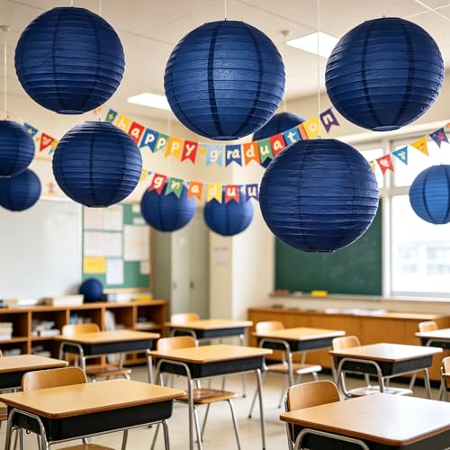 Image of 8 Inch Navy Blue Paper Lanterns Graduation Decorations 2026 Chinese lanterns Paper Lamp(Set of 5, Navy Blue)