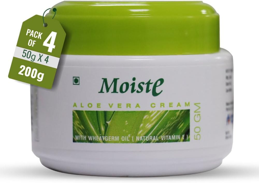Moiste Aloe Vera Moisturizer Cream for Face Women (Pack of 4) | Oily Skin, Dry & Combination Skin Types | Moisturizing Cream with Vitamin E, Tea Tree OIl & Wheat Germ OIl - 200g