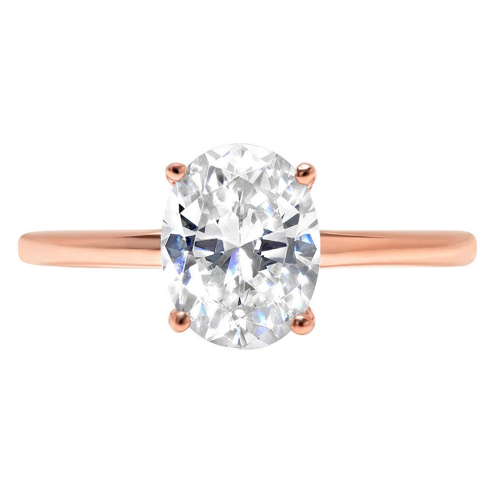 Clara Pucci2.4ct Oval Cut Solitaire Genuine Lab Created White Sapphire 4-Prong Engagement Wedding Bridal Promise Ring Solid 14k Rose Gold for Women